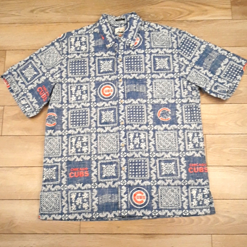 REYN SPOONER Aloha Chicago Cubs MLB Medium Hawaiian Button Up Mens Shirt NEW